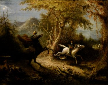 "The Headless Horseman Pursuing Ichabod Crane" 1858 painting by artist John Quidor