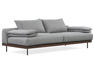 Modern grey sofa with wood