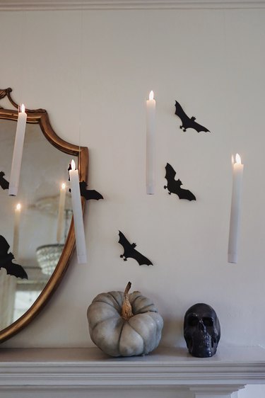 DIY Harry Potter floating candles hanging in front of mantel