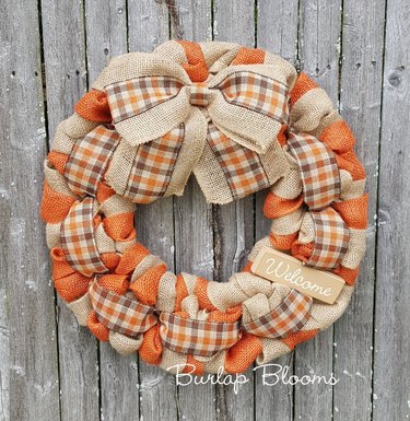 Orange, beige, and gingham cloth woven wreath
