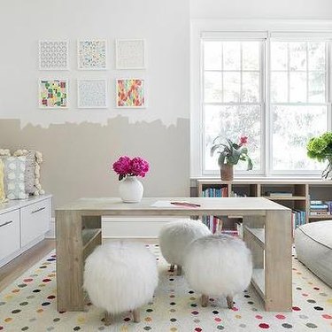 playroom with taupe and white walls