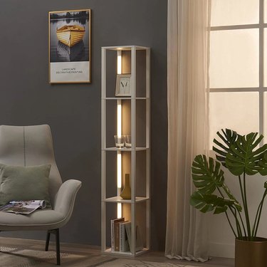 Latitude Run Fancy Column Floor Lamp With Shelves and 3-in-1 Dimmable LED