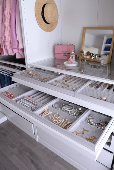 walk-in closet drawers with jewelry organizers