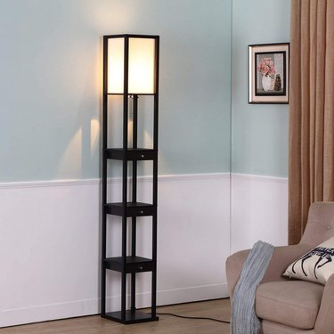 Brightech Maxwell Drawer Edition Modern Shelf Floor Lamp With Drawers