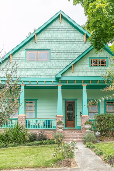 green house with turquoise paint