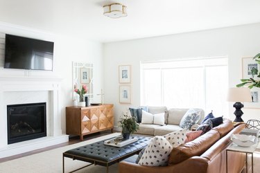 living room flush mount lighting with gold trim
