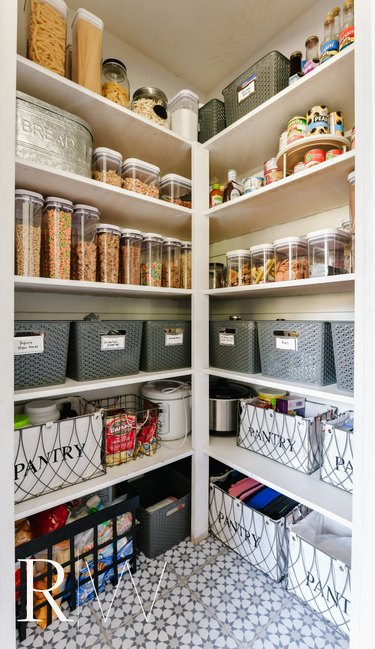 peel and stick gray and white tile in pantry