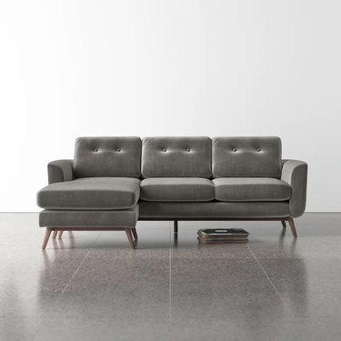 gray velvet midcentury modern sofa