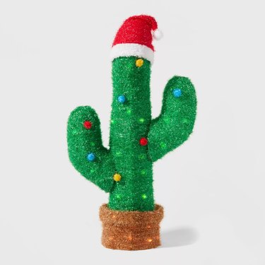 A lit Christmas cactus outdoor decoration