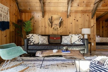 knotty pine cabin with vintage pieces