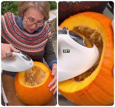 Using a mixer to remove pumpkin guts