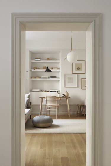 scandinavian style office with neutral color palette