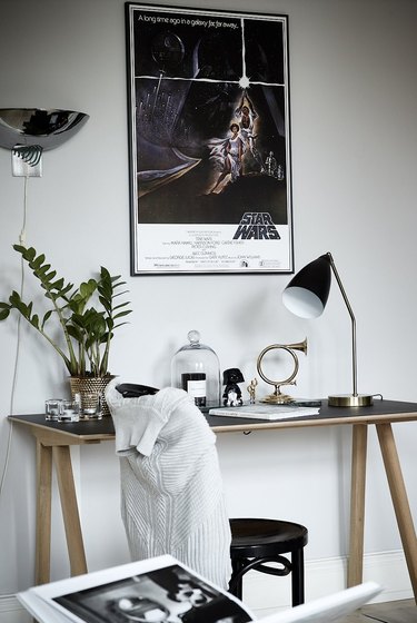 scandinavian style home office in black and white color palette