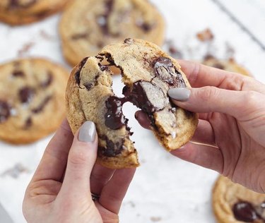 perfect chocolate chip cookie with melted chocolate