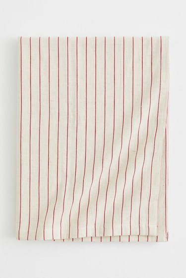 Red and natural striped linen tablecloth