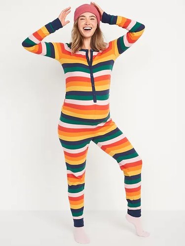 Maternity Matching Printed One-Piece Thermal Pajamas