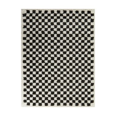 AllModern Walker Checkered Charcoal/Cream Plush Shag Area Rug