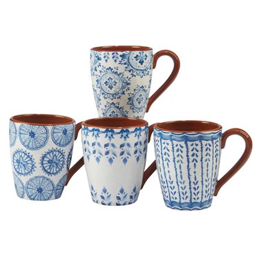 painted blue and brown mugs