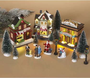 17-Piece Lighted Christmas Village Set with House Figurines
