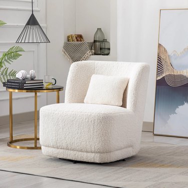 boucle chair with pillow