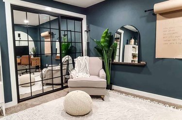 Bedroom with paned glass sliding doors.