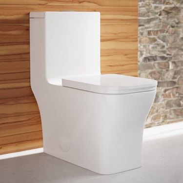 A white elongated modern toilet