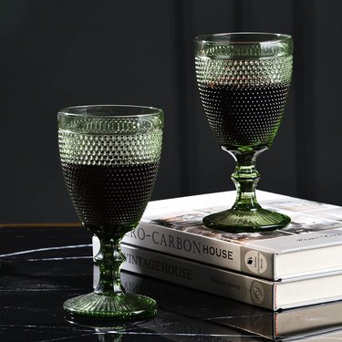 green glass goblets