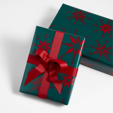 Red and Green Holiday Snowflake Christmas Gift Wrap