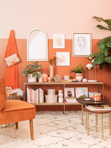 Orange and pink living room by Oh Joy