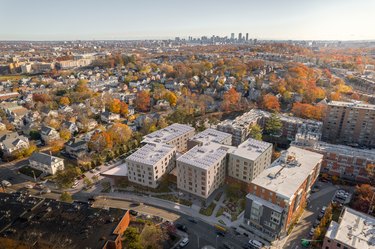 A rendering of the exterior of the J.J. Carroll Housing Redevelopment in Boston.