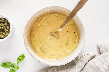 Whisking egg and mayo in a bowl