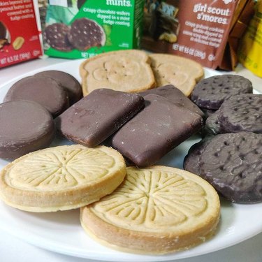 girl scout cookies on plate