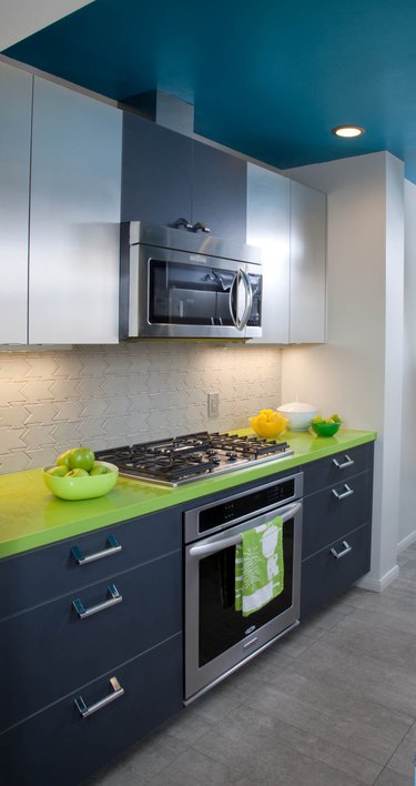 gray cabinets green countertops