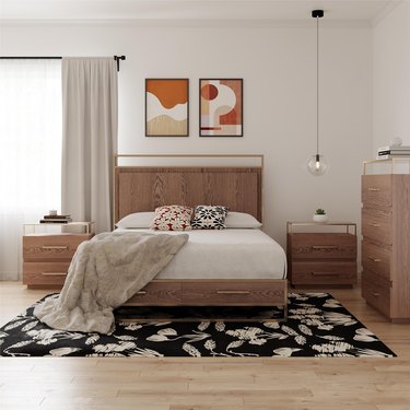 midcentury style bedroom with wood furniture