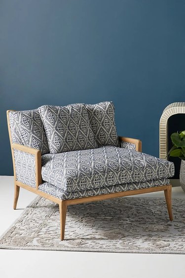 Blue and white patterned chair