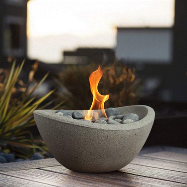 fire bowl on table outside
