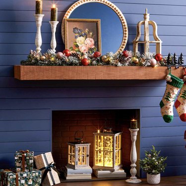 holiday setup over fireplace