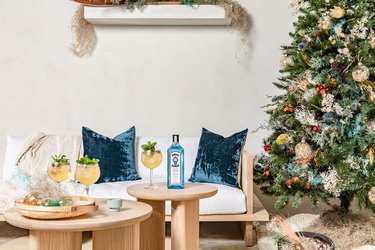tree trimming party with cocktails