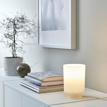 ISBRYTARE Table lamp with LED bulb, frosted glass white