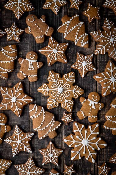 Gingerbread cookies with white icing details