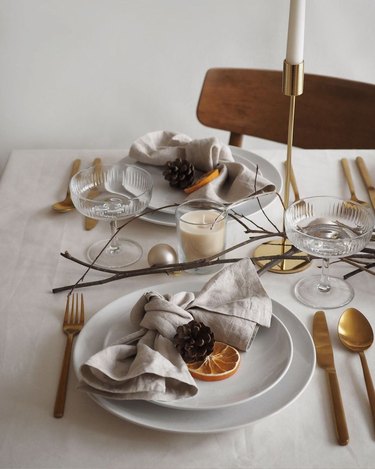 minimalist tablescape with twigs