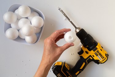 Drill with styrofoam balls