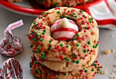gluten free christmas sugar blossom cookies with peppermint hershey's kisses