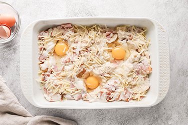 Eggs on top of the casserole dish