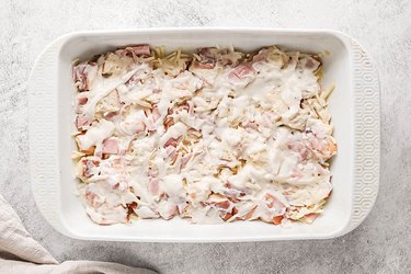 Béchamel sauce on top of casserole