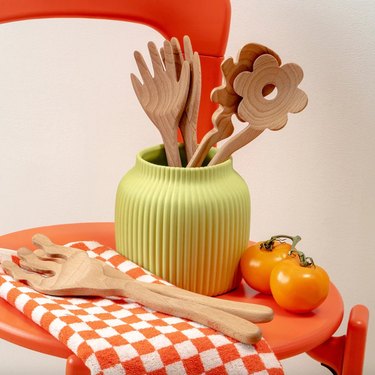 table with colorful kitchenware
