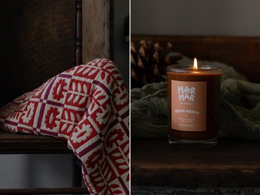 knit blanket next to candle