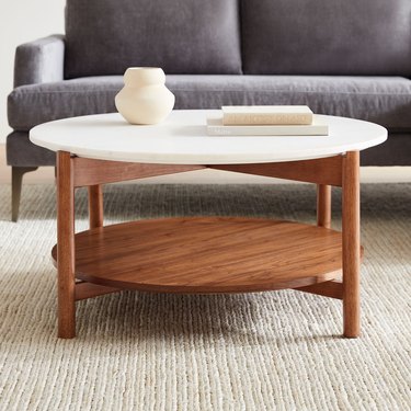 circular coffee table with wood and white