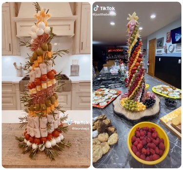 vertical displays of charcuterie shaped like trees