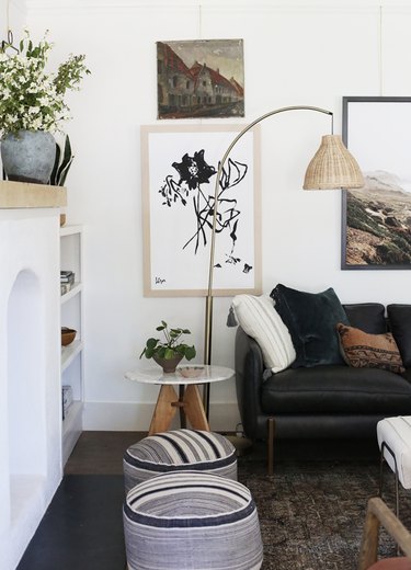 white living room with gallery wall